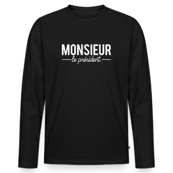 Monsieur le président blague ministre humour - T-shirt manches longues Premium bio Homme - noir - Devant - Nico (187cm)