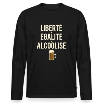 Liberté égalité alcoolisé blague amateur apéro - T-shirt manches longues Premium bio Homme - noir - Devant - Nico (187cm)