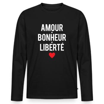 Amour bonheur liberté expression - T-shirt manches longues Premium bio Homme - noir - Devant - Nico (187cm)