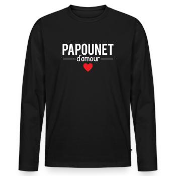 Papounet d'amour meilleur papa fête des pères - T-shirt manches longues Premium bio Homme - noir - Devant - Nico (187cm)