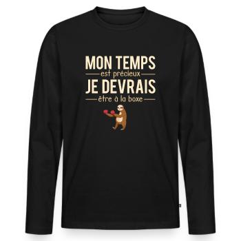 Mon temps est précieux boxe boxeur humour - T-shirt manches longues Premium bio Homme - noir - Devant - Nico (187cm)
