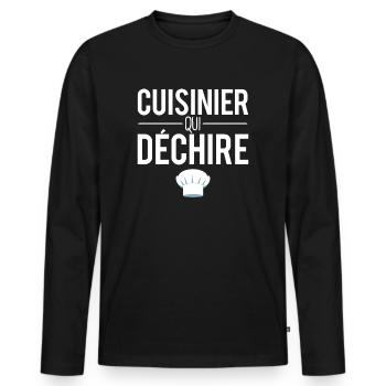 Cuisinier qui déchire meilleur cuisinier humour - T-shirt manches longues Premium bio Homme - noir - Devant - Nico (187cm)