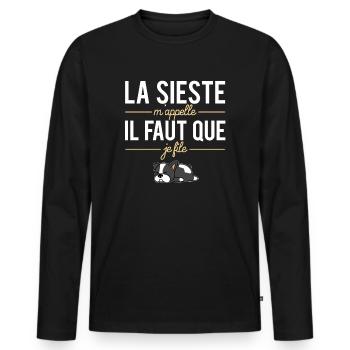 La sieste m'appelle il faut que je file fatigue - T-shirt manches longues Premium bio Homme - noir - Devant - Nico (187cm)