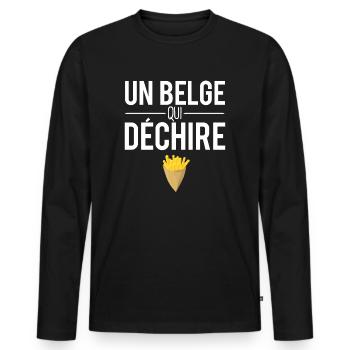Un belge qui déchire blague belge humour - T-shirt manches longues Premium bio Homme - noir - Devant - Nico (187cm)