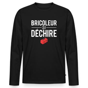 Bricoleur qui déchire papa bricoleur humour - T-shirt manches longues Premium bio Homme - noir - Devant - Nico (187cm)