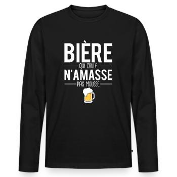 Bière qui n'amasse pas mousse apéro humour - T-shirt manches longues Premium bio Homme - noir - Devant - Nico (187cm)