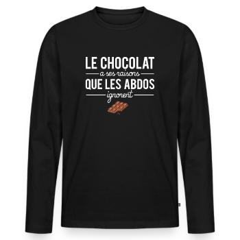 Le chocolat a ses raisons que les abdos ignorent - T-shirt manches longues Premium bio Homme - noir - Devant - Nico (187cm)
