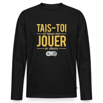 Tais-toi et laisse moi jouer en silence gamer - T-shirt manches longues Premium bio Homme - noir - Devant - Nico (187cm)