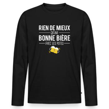 Rien de mieux qu'une bonne bière avec les potes - T-shirt manches longues Premium bio Homme - noir - Devant - Nico (187cm)
