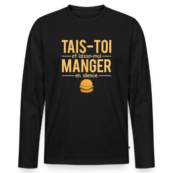 Tais-toi et laisse-moi manger en silence - T-shirt manches longues Premium bio Homme - noir - Devant - Nico (187cm)