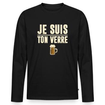Je suis ton verre blague bière humour - T-shirt manches longues Premium bio Homme - noir - Devant - Nico (187cm)
