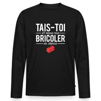 Tais-toi et laisse-moi bricoler en silence humour - T-shirt manches longues Premium bio Homme - noir - Devant - Nico (187cm)