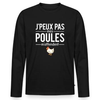 J'peux pas mes poules m'attendent fermier humour - T-shirt manches longues Premium bio Homme - noir - Devant - Nico (187cm)