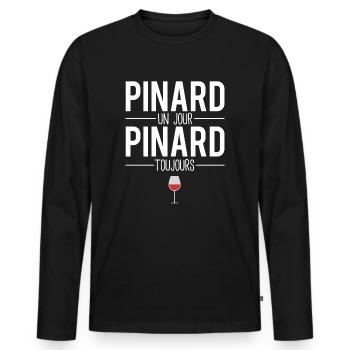 Pinard un jour pinard toujours blague vin humour - T-shirt manches longues Premium bio Homme - noir - Devant - Nico (187cm)