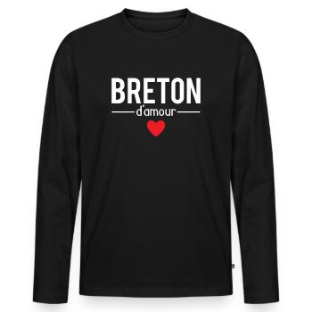 Breton d'amour meilleur breton humour - T-shirt manches longues Premium bio Homme - noir - Devant - Nico (187cm)