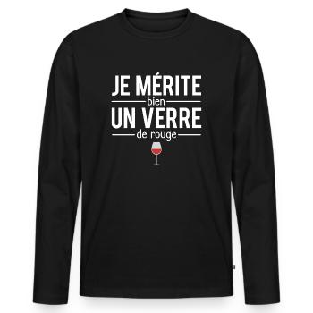 Je mérite bien un verre de rouge vin humour - T-shirt manches longues Premium bio Homme - noir - Devant - Nico (187cm)