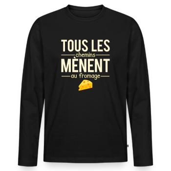 Tous les chemins mènent au fromage raclette humour - T-shirt manches longues Premium bio Homme - noir - Devant - Nico (187cm)