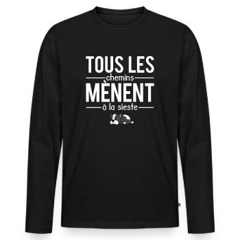 Tous les chemins mènent à la sieste humour - T-shirt manches longues Premium bio Homme - noir - Devant - Nico (187cm)