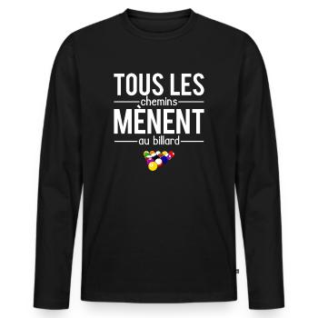 Tous les chemins mènent au billard humour - T-shirt manches longues Premium bio Homme - noir - Devant - Nico (187cm)