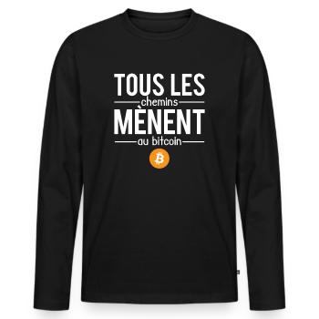 Tous les chemins mènent au bitcoin crypto humour - T-shirt manches longues Premium bio Homme - noir - Devant - Nico (187cm)