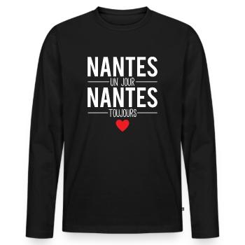 Nantes un jour nantes toujours nantais humour - T-shirt manches longues Premium bio Homme - noir - Devant - Nico (187cm)