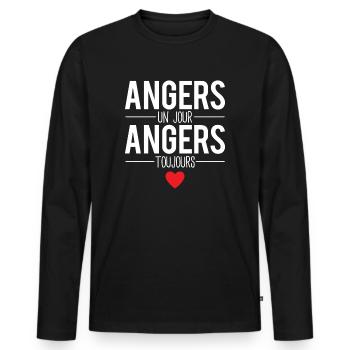 Angers un jour angers toujours angevins humour - T-shirt manches longues Premium bio Homme - noir - Devant - Nico (187cm)