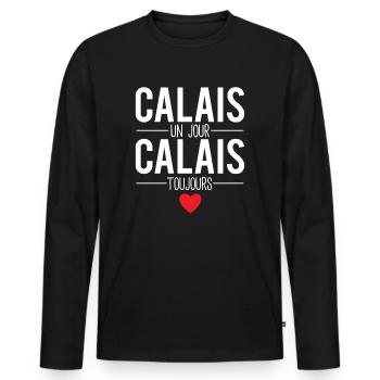 Calais un jour calais toujours calaisien humour - T-shirt manches longues Premium bio Homme - noir - Devant - Nico (187cm)
