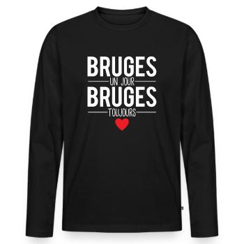 Bruges un jour bruges toujours cadeau brugeois - T-shirt manches longues Premium bio Homme - noir - Devant - Nico (187cm)
