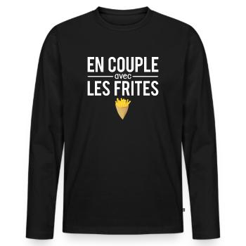 En couple avec les frites fast food humour - T-shirt manches longues Premium bio Homme - noir - Devant - Nico (187cm)