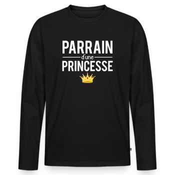 Parrain d'une princesse meilleur parrain - T-shirt manches longues Premium bio Homme - noir - Devant - Nico (187cm)