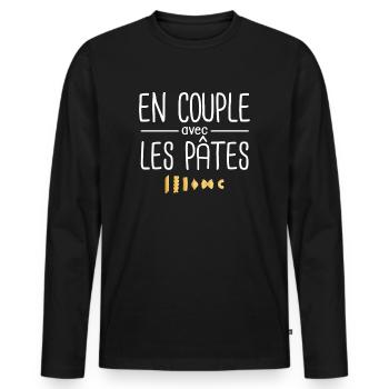 En couple avec les pâtes humour - T-shirt manches longues Premium bio Homme - noir - Devant - Nico (187cm)