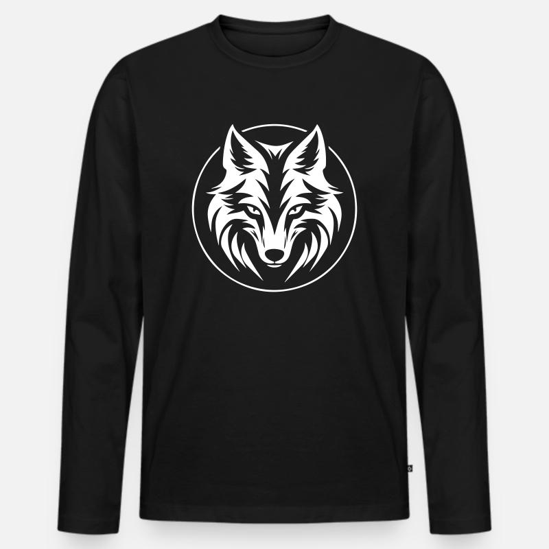 Wolf - Männer Premium Bio Langarmshirt - Schwarz