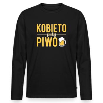 Kobieto podaj piwo prawdziwy piwosz - T-shirt manches longues Premium bio Homme - noir - Devant - Nico (187cm)