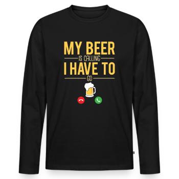 Ma bière m'appelle je dois y aller apéro humour - T-shirt manches longues Premium bio Homme - noir - Devant - Nico (187cm)