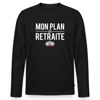 Mon plan de retraite pétanque bouliste humour - T-shirt manches longues Premium bio Homme - noir - Devant - Nico (187cm)