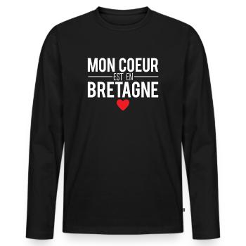 Mon coeur est en bretagne breton humour - T-shirt manches longues Premium bio Homme - noir - Devant - Nico (187cm)
