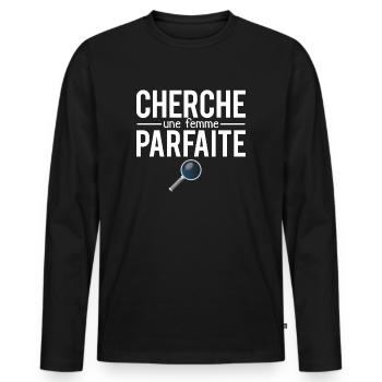 Cherche une femme parfaite blague couple - T-shirt manches longues Premium bio Homme - noir - Devant - Nico (187cm)