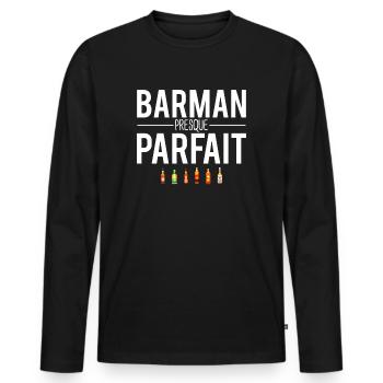 Barman presque parfait métier profession humour - T-shirt manches longues Premium bio Homme - noir - Devant - Nico (187cm)