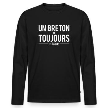 Un breton a toujours raison blague breton humour - T-shirt manches longues Premium bio Homme - noir - Devant - Nico (187cm)