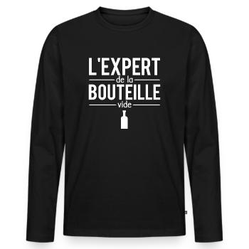 L'expert de la bouteille vide alcool apéro humour - T-shirt manches longues Premium bio Homme - noir - Devant - Nico (187cm)