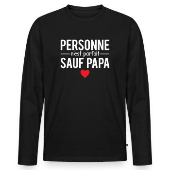 Personne n'est parfait sauf papa fête des pères - T-shirt manches longues Premium bio Homme - noir - Devant - Nico (187cm)