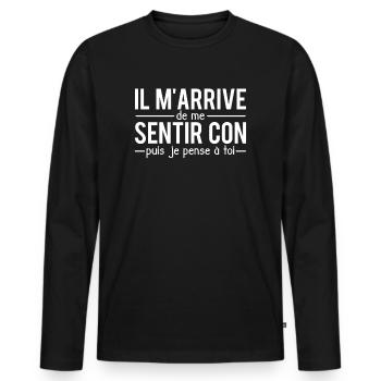 Il m'arrive de me sentir con puis je pense à toi - T-shirt manches longues Premium bio Homme - noir - Devant - Nico (187cm)