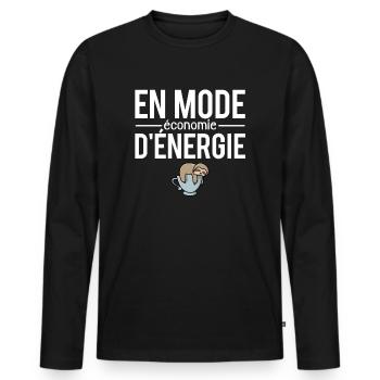 En mode économie d'énergie paresseux flemmard - T-shirt manches longues Premium bio Homme - noir - Devant - Nico (187cm)