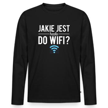 Jakie jest haslo do wifi polonais humour - T-shirt manches longues Premium bio Homme - noir - Devant - Nico (187cm)