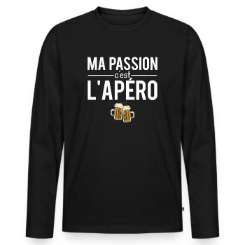 Ma passion c'est l'apéro alcool humour - T-shirt manches longues Premium bio Homme - noir - Devant - Nico (187cm)
