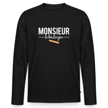 Monsieur le boulanger meilleur boulanger humour - T-shirt manches longues Premium bio Homme - noir - Devant - Nico (187cm)