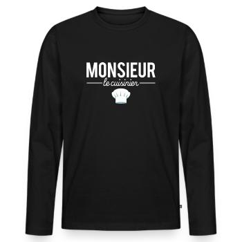Monsieur le cuisinier métier profession humour - T-shirt manches longues Premium bio Homme - noir - Devant - Nico (187cm)