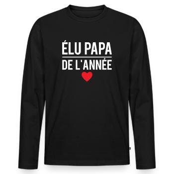 Élu papa de l'année cadeau fête des pères - T-shirt manches longues Premium bio Homme - noir - Devant - Nico (187cm)
