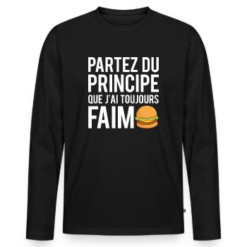 Partez du principe que j'ai toujours faim burger - T-shirt manches longues Premium bio Homme - noir - Devant - Nico (187cm)