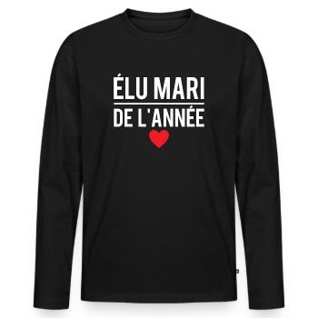 Élu mari de l'année meilleur mari humour - T-shirt manches longues Premium bio Homme - noir - Devant - Nico (187cm)